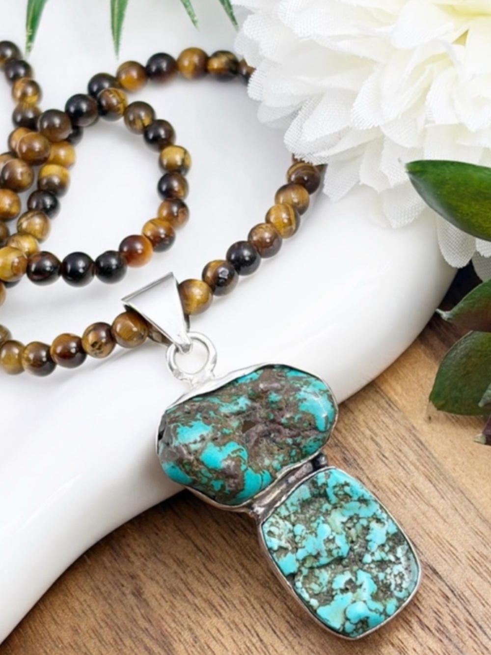 Raw Turquoise Nugget Pendant Nugget 925 Sterling Silver Vintage Southwest Style